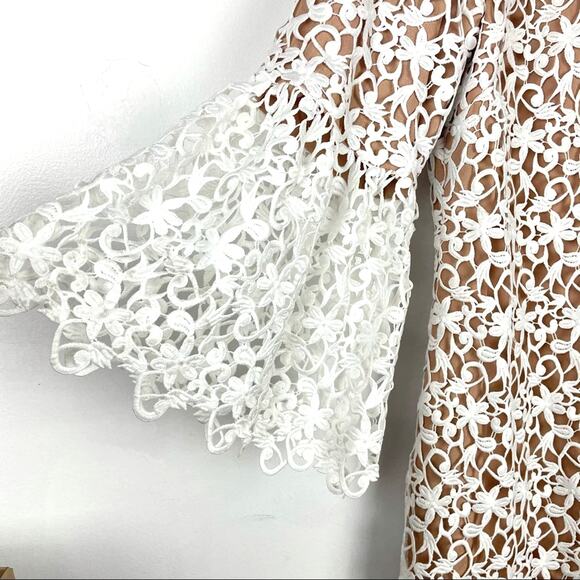 Dress the Population White Lace Crochet Shift Dress Bell Sleeves - Picture 8 of 14